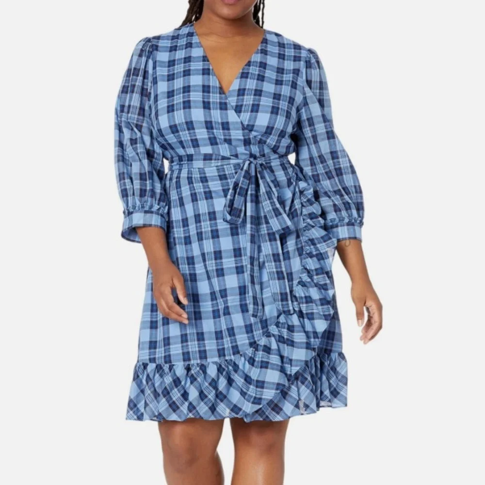 Draper James Blue Plaid Wrap Dress